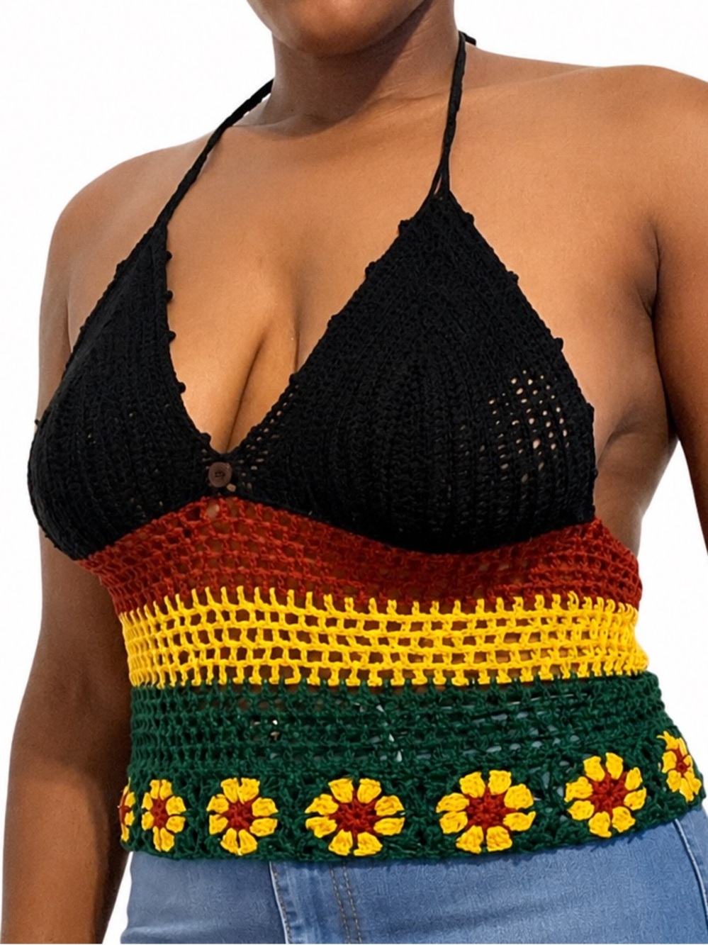 Crochet Halter Top | 100% Cotton | Boho Festival Floral Tank - Picture 4 of 9